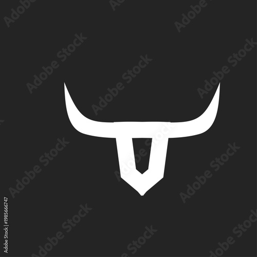 Minimalist White Bull Head Logo with Curved Horns on Black