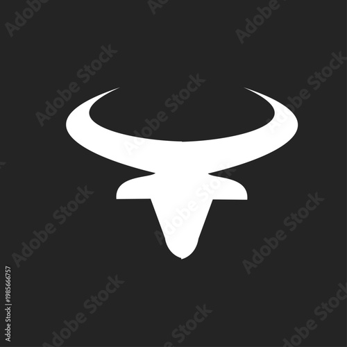 Minimalist White Bull Head Silhouette Logo with Curved Horns on Dark Background