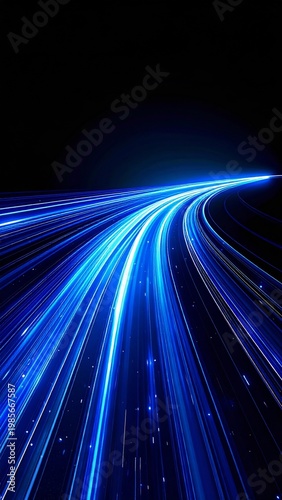Abstract Blue Light Trails Streaks Motion Blur Dark Background