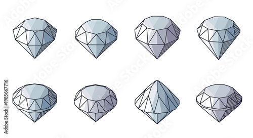 Collection of Eight Diamond Gemstone Illustrations.
