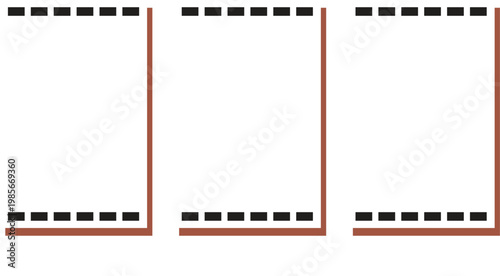 Set of Three Vertical Frames with Film Strip Perforations and Brown Accents