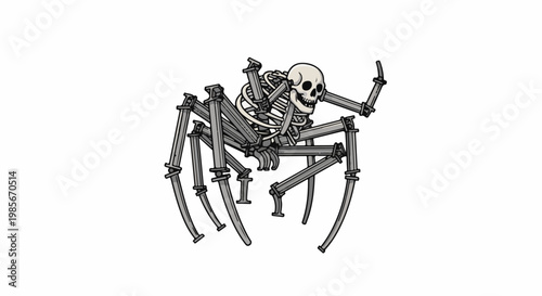 Spooky skeletal spider with mechanical legs poised to strike