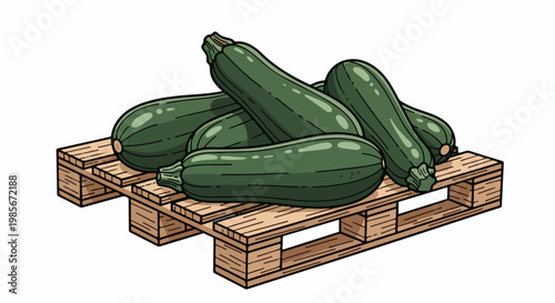 A pile of dark green zucchini on a wooden pallet