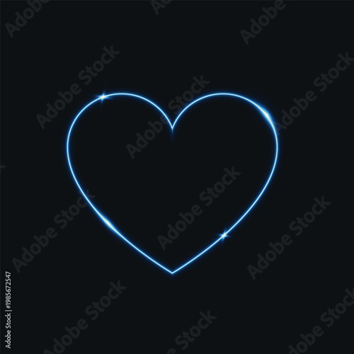 Bright glowing heart shape. Blue Neon effects heart.