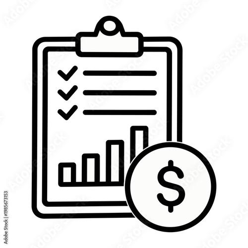 Vector of a clipboard with a checklist and a dollar sign representing financial planning and budgeting.