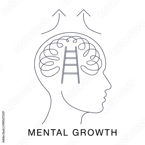 Vector of a human head with a ladder in the brain symbolizing mental growth and self improvement