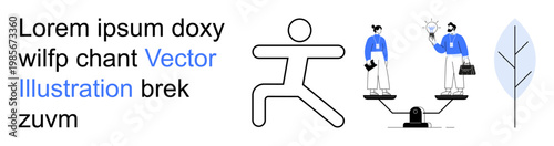 Teamwork, creativity, balance, collaboration, business strategies, productivity. Abstract figures balancing ideas and tasks. Teamwork and creativity in a conceptual design