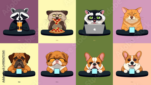 A playful illustration of a dog interacting with a smartphone. Ideal for content relating to pet technology, animal companionship, or lighthearted dig