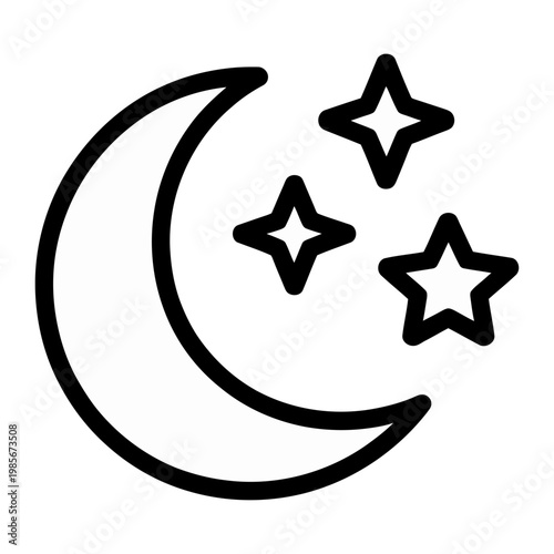Vector graphic of a crescent moon and stars