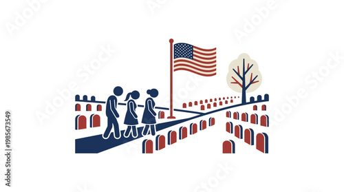 Memorial Day Family Paying Respects at Cemetery