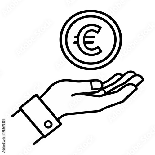 Vector of a hand holding a euro coin in a minimalist style.