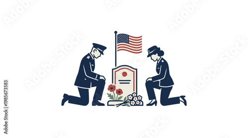 Soldiers Kneeling at Memorial for Fallen Hero