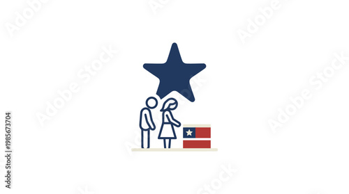 Silhouette People Voting with Star and Flag