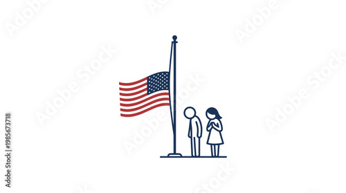 American Flag at Half-Staff with Mourning Figures