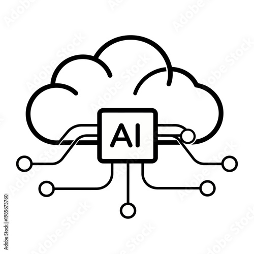 Vector graphic illustrating the concept of artificial intelligence with a cloud and circuit connections