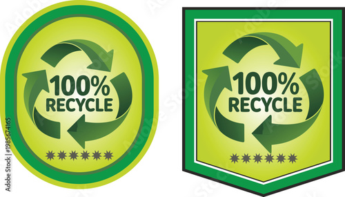 100 Percent Recycled Premium Label with Bold Typography and Continuous Circular Arrows Representing Sustainability and Eco Conscious Product Identity