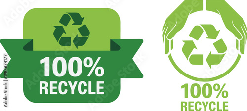 100 Percent Recycled Premium Label with Bold Typography and Continuous Circular Arrows Representing Sustainability and Eco Conscious Product Identity