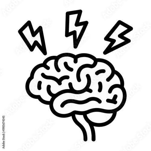 Vector of a brain with lightning bolts symbolizing a brilliant idea or mental shock