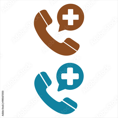 Two medical emergency phone call icons in brown and blue Keywords: medical, emergency, phone