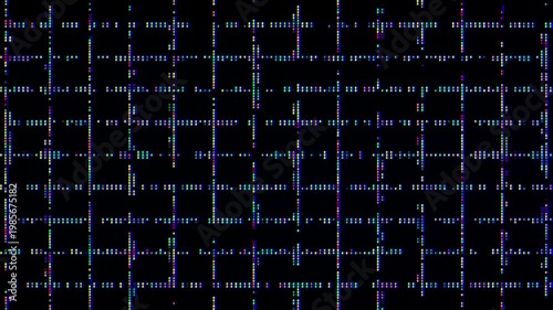 A background grid with the texture of a stream of raw digital data. Cyberpunk technology grid with pixel graphics of RGB noise.