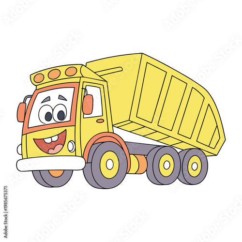 A bright cartoon garbage truck rolls through town with a friendly smile, big wheels, and colorful bins. It helps keep streets clean, teaching kids about recycling and care.
