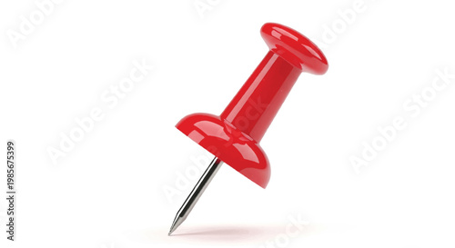 Red push pin isolated on white background with office supply notice board thumbtack stationery document fastener isolated background attachment