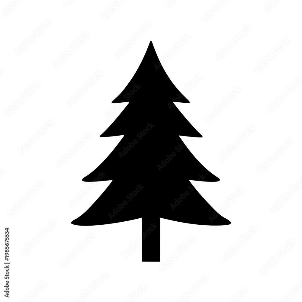 Fototapeta premium Simple black silhouette of a coniferous tree with three branches shape