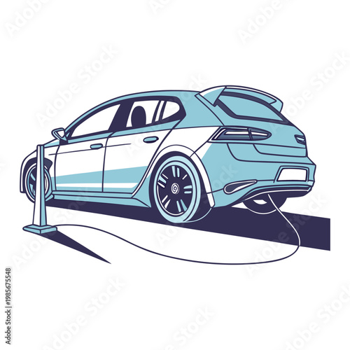 Clean vector outline of an electric car designed for coloring, featuring smooth curves, charging cable detail, and eco-friendly theme. Perfect for kids and creative projects.
