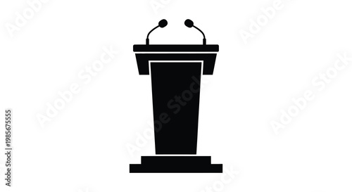 A black silhouette of a podium with two microphones presenting a formal and professional speaking environment silhouette