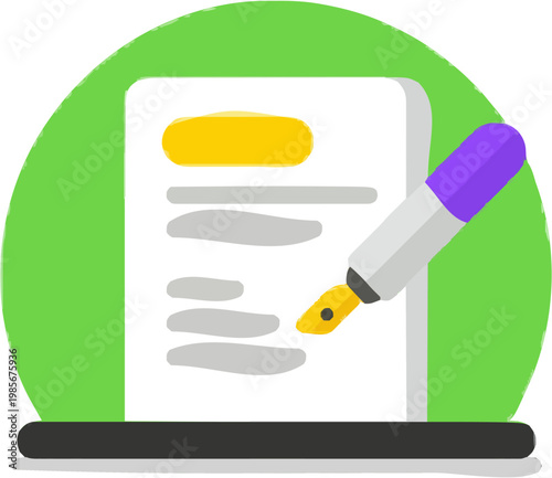 A minimalist 2D graphic of a generic smart pen translates handwritten notes into another language on a tablet, emphasizing education tech with muted purple and silver accents