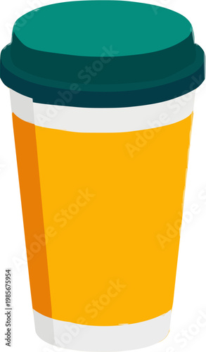 A minimalist 2D graphic of a reusable cup system with a QR code for a circular city network, emphasizing zero waste living in muted peach and navy tones without shadows