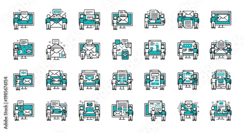 Email and communication icons set electronic mail and messaging symbols communication messaging envelope illustration connection internet