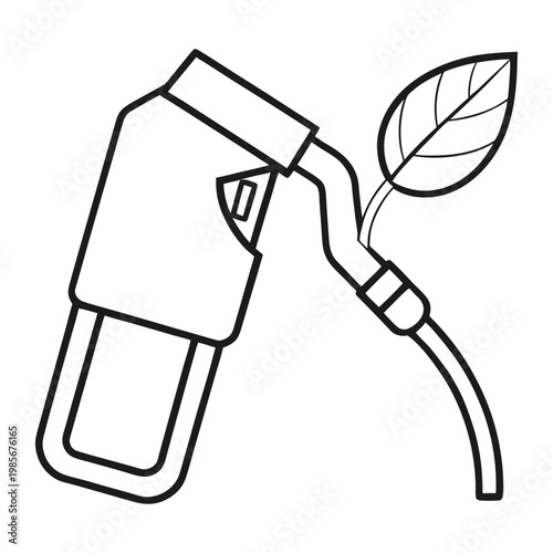 A green gas pump nozzle entwined with fresh leaves symbolizes eco-friendly fuel, sustainability, and a cleaner future, blending energy with nature in a modern concept.
