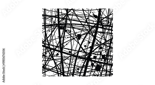 An abstract composition of chaotic black lines and scattered dots forming a unique dark silhouette high quality professional