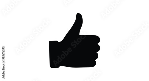 A stark black silhouette of a hand displaying a thumbs up gesture against a plain white background silhouette