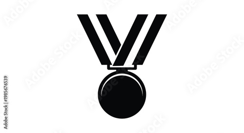A striking black silhouette depicts a medal with ribbons symbolizing achievement and honor a powerful silhouette high quality