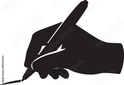 Hand holding pen and writing on paper  creative gesture
