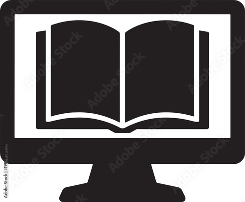 Computer monitor displaying an open book on screen interface