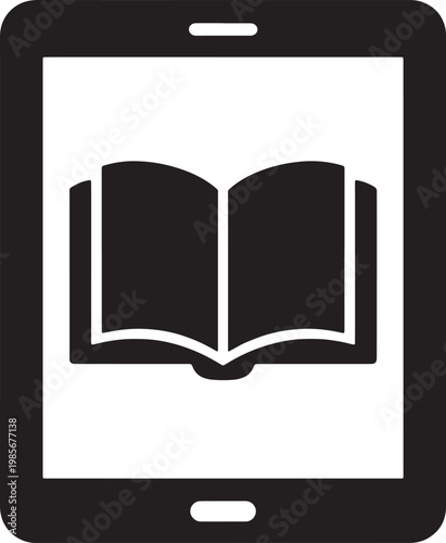 Ebook reader device with open book on screen icon