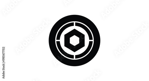A striking black circular design featuring concentric geometric shapes a bold graphic representation silhouette high quality professional detailed