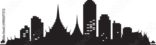 City skyline silhouette with traditional spires and modern buildings illustration