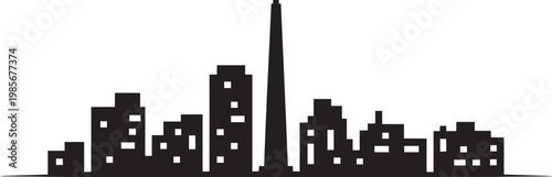 City skyline silhouette with tall skyscraper vector illustration in outline style