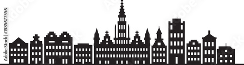 City view icon set with city skyline, skyline illustration, and historic city