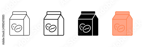 Set of minimalist coffee milk icons with transparent background, depicting beverage packaging for morning drinks, cafe supplies, and product labeling, vector illustration
