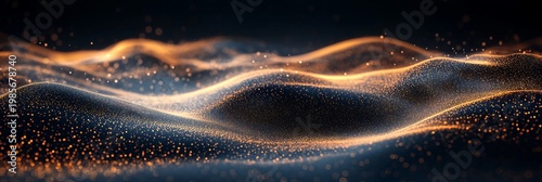 Golden Wave Elegance Abstract Flowing Lines and Glimmering Particles in Modern Digital Art