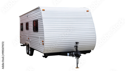 Cuadro en lienzo White travel trailer with corrugated siding, isolated on transparent background