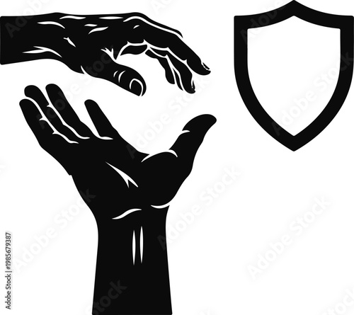 Protecting Your Assets A Hand Reaching Towards a Shield Symbol, Illustrating Safety and Security in Business and Personal Finance