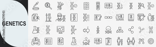 Genetics and DNA Research Line Icon Set for Biotechnology