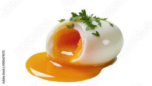 Canvas-taulu Soft boiled egg with runny yolk and parsley garnish, isolated on transparent bac