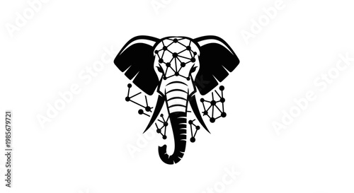 Geometric elephant head illustration in black.